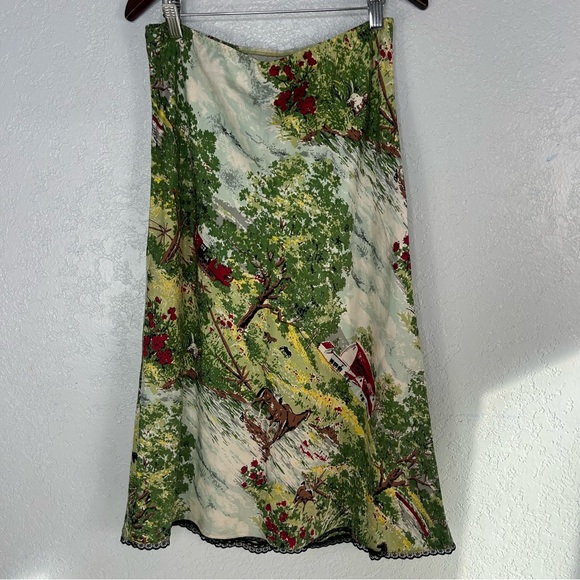 Vintage Gap Y2K Barn Equestrian Country Print Silk Slip Pull on Skirt Size 2 - Picture 7 of 16